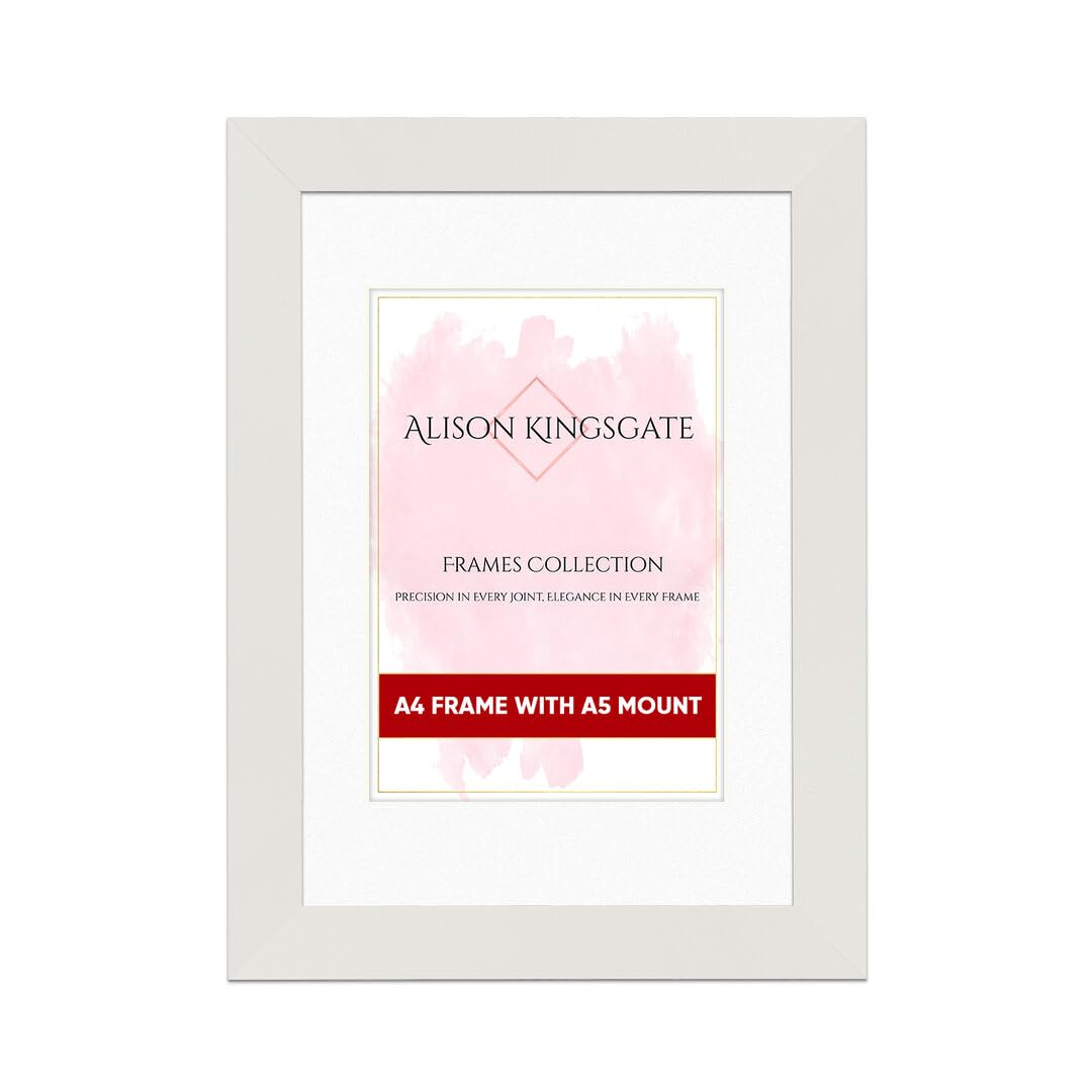 Alison Kingsgate A4 White Picture Frame with A5 Mount - Engineered Wood Photo Frame with Precision Cut Cardboard Mount - Ideal for Posters -Sizes & Colours Available — image 1