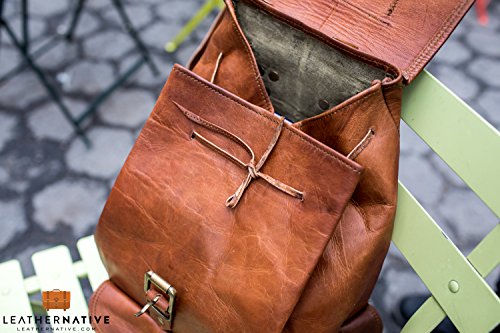 Leather Native halloween sale 16" Genuine Leather Retro Rucksack School/Travel Drawstring Macbook Backpack Great Gift For Men And Women Pre Valentines Day Special Sale! - Thumbnail 5