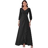 AIHKO Women's Long Ruched Chiffon Mother of The Bride Dresses for Wedding 3/4 Sleeve Evening Formal Gown Party with Ruffles