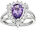 Amazon Collection Sterling Silver Pear Shape Amethyst with Round Baguette Created White Sapphire Ring, Size 7