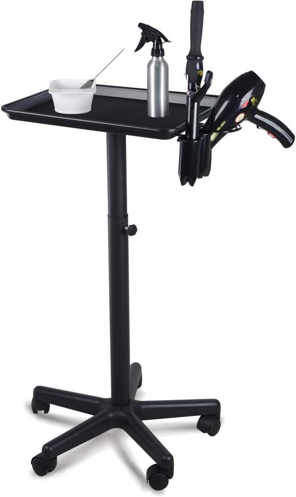 Premium Aluminum Hair Salon Instrument Salon Tray W/Accessory Caddy Tattoo Rolling Tray Station Adjustable Height Trolley Beauty Tool: Furniture & Decor