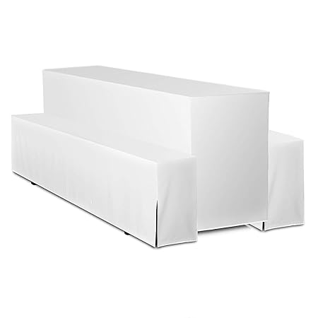 Ebeta Biertischhussen Bierbank-Auflage & Tischdecke für 50cm 3 TLG-Set Breite Bierzeltgarnitur Stretch Hussen für Festzeltgarnituren Bierbank Hussen Weiß