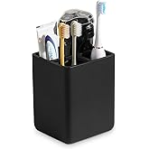 Luxspire Toothbrush Holders, 3 Slots Toothpaste & Toothbrush Holder for Bathroom, Resin Toothbrush Stand, Electric Toothbrush Holder with Drain Hole, Bathroom Organizer Countertop, Matte Black