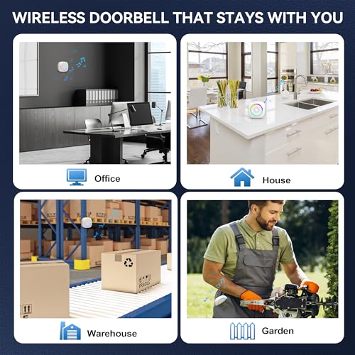 TECKNET Longest 1300 Feet Wireless Doorbell with RGB Alarm Lighting,Battery-Powered IP66 Waterproof Design,60+Chimes & 5-Level Volume for Home/Apartment/Classroom/Business,4.5-Year Battery Life,White