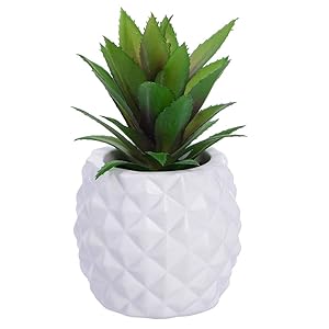 Lvydec Potted Artificial Succulent Decoration, Fake Pineapple Plant for Home Office Tabletop Decoration (White)