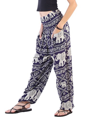 image for CandyHusky Elastic Waist Peacock Print Loose Baggy Hippie Boho Yoga Ha