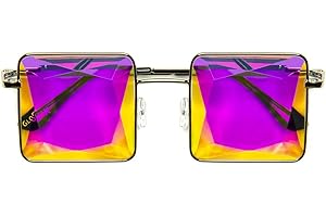 GloFX Square Kaleidoscope Glasses - Metal Frame - MC Squared Rainbow Light Diffraction EDM Festival Rave Prism Glasses