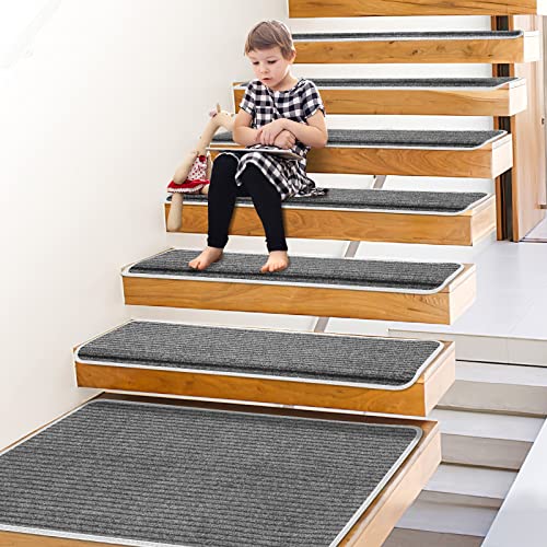 Stair Treads Carpet Step Runners 14+1 Pc. Set, Adhesive Backing with