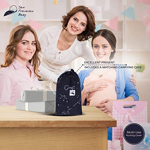 Cotton Nursing Cover - Large Breastfeeding Cover with Built-in Burp Cloth & Pocket - Soft, Breathable, Chemical-Free, 360Â° Coverage, Multiuse Nursing Cover by San Francisco Baby - Black