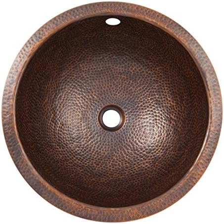 The Copper Factory CF147AN Solid Hand Hammered Copper Small Round Self Rimming Lavatory Sink, Antique Copper