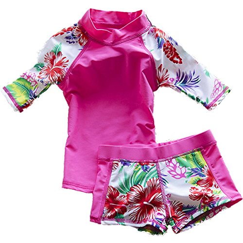 Baby Toddler Girls' Two Piece Swimsuits Set Kid Swimwear Bathing Suit Rash Guard Sets UPF 50+ (Pink, 1-2T(Height:33.5"-37.5"/85-95cm)/S)