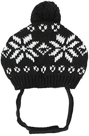Black Pet Costume Accessories Knit Snowflake Hat for Pet, Black Small/Medium Hat