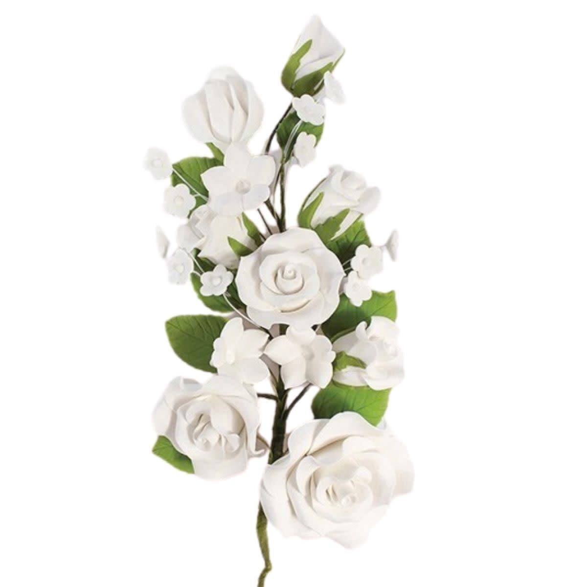 Large White Rose Sugar Flower Anniversary Wedding Cake Spray Topper Bridal