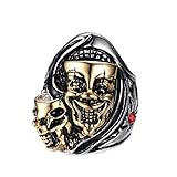 Men's Vintage Gothic Stainless Steel Skull Clown Engraved Biker Ring Band Punk Knight Jewelry Silver Gold