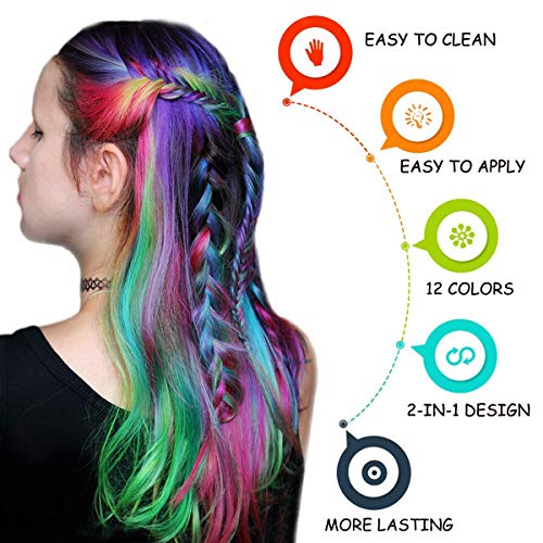 12 Colors Temporary Bright Hair Color Chalk Set for Girls Kids