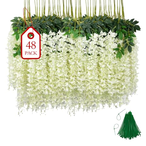 BIRDDIE 48 Pieces Artificial Flower Deco Wisteria Artificial Flowers Falling for Wedding Party Garden Decoration