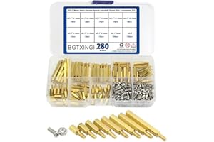 280pcs M2.5 Brass Male-Female/Female-Female Spacer Standoff Screw Nut Assortment Kit and Stainless Steel Screw Nut Set (Brass
