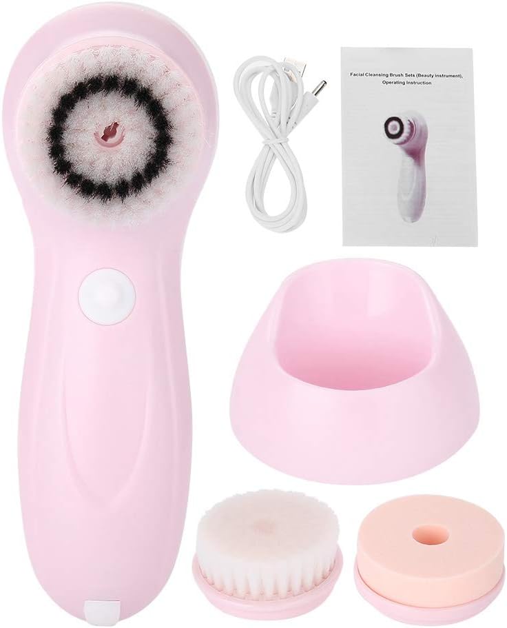 Cocoarm Face Brush, 3-in-1Waterproof Facial Cleansing Brush Set Facial Exfoliating Pore Cleansing Instrument for Gentle Cleansing and Deep Scrubbing(Pink)