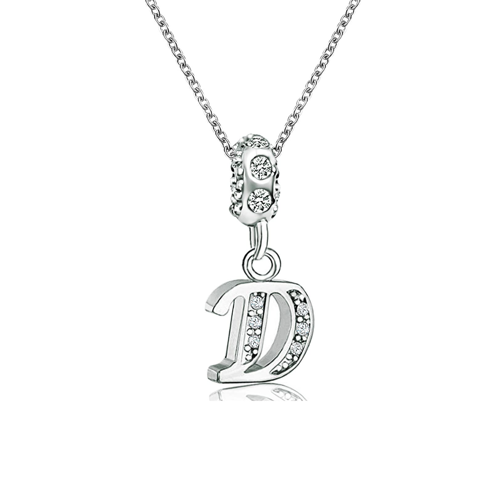 KunBead Jewelry 18 inch Letter D Initial Crystal Alphabet Name Auntie Charm Pendant Necklace