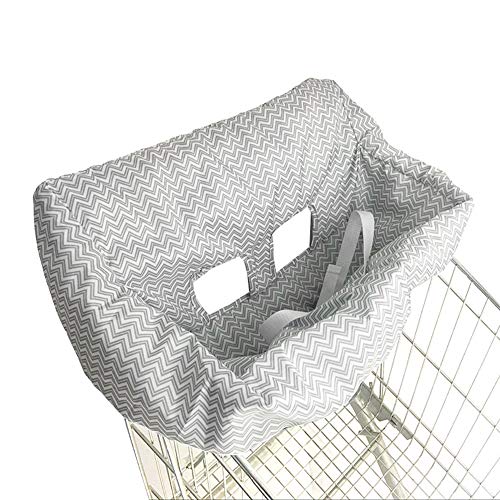 Portable Shopping Cart Seat Cover | High Chair and Grocery Cart Covers for Babies, Kids, Infants & Toddlers ✮ 2-in-1 Design ✮ Includes Free Carry Bag ✮ (Simple Gray Chevron) - Thumbnail 2