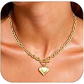 JWZMB Gold Heart Chunky Chain Necklace for Women Puffy Heart Pendant Necklace Gold Necklaces Paty Holiday Jewelry Gift