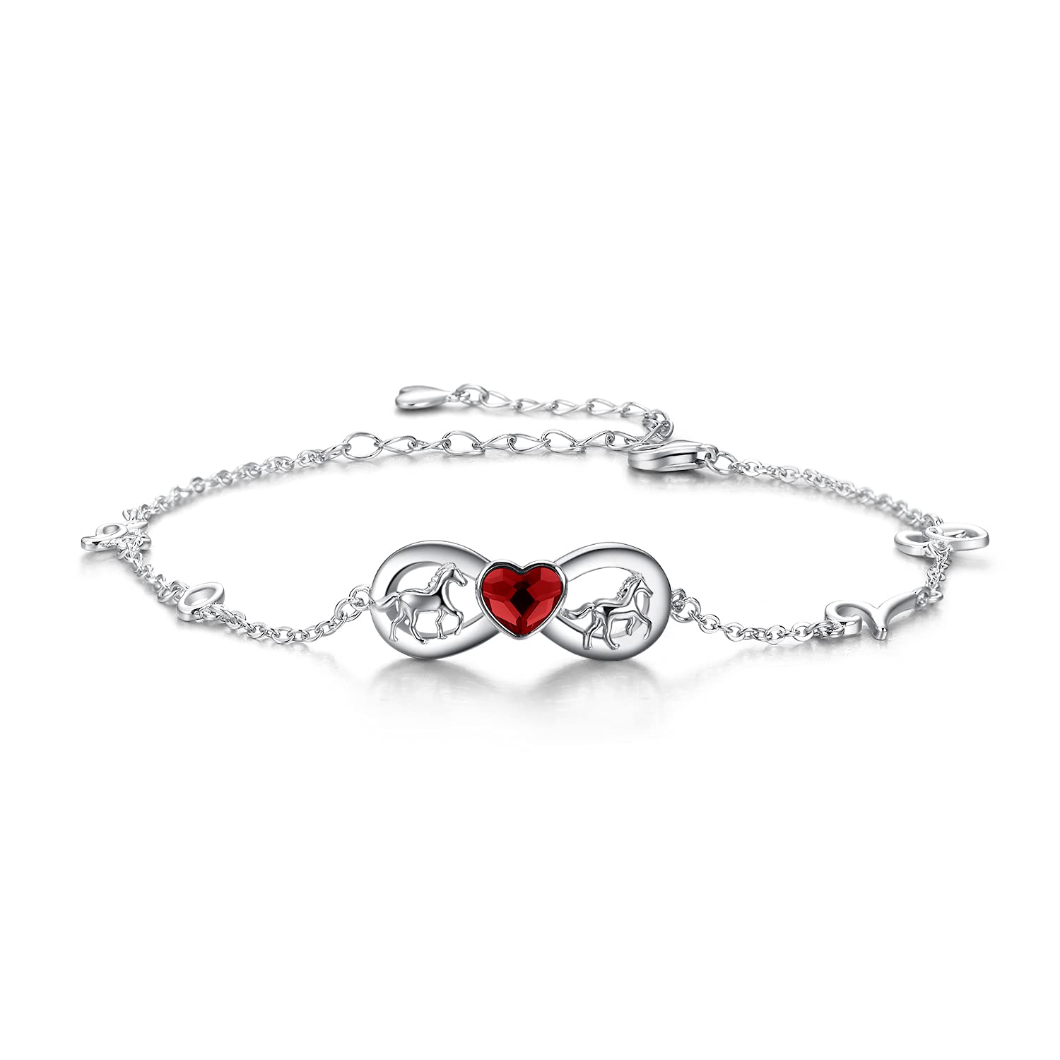 AOBOCO Sterling Silver Infinity Love Bracelet, Horse Jewellery Birthday Gifts for Girls Women Daughter Horse Lover (Red)