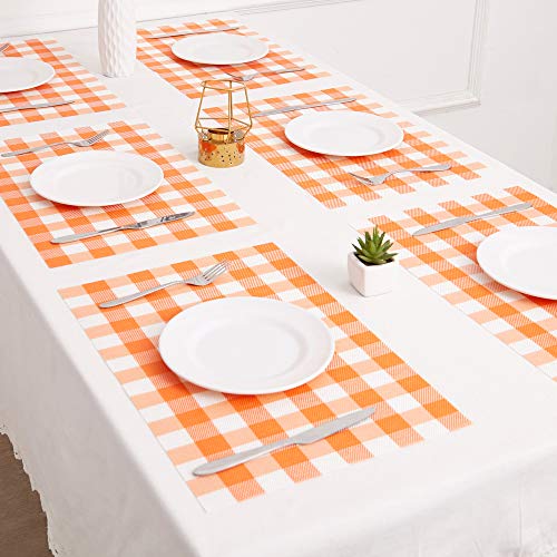 DOLOPL Fall Buffalo Check Placemats Orange and White Buffalo Plaid