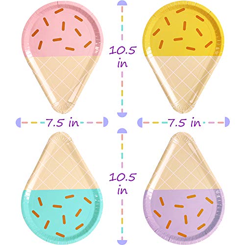 Partybus Ice Cream Party Plates Serves 24, 10'' Disposable Paper Plates, Cute Sundae Party Supplies for Kids Boys Girls Toddlers, Birthday Baby Shower Decorations