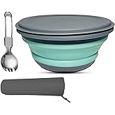 RMAMSCOV 1000ml Collapsible Camping Bowl with Lid,1 Pack Silicone Salad Bowl Serving, Microwave Foldable Soup Ramen Serving for Travel, Picnic, Rv(Blue)