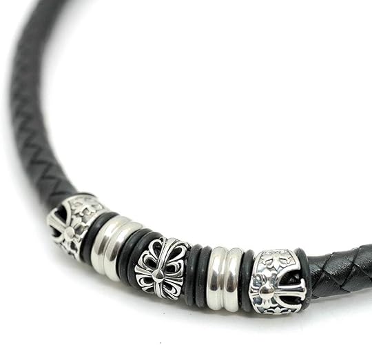 Amazon シルバーワン フローラル クロス 黒レザー チョーカー メンズ Hi マグネットロック 本革 ブラック 幅8mm 長さ45cm 首輪 ジュエリー 通販