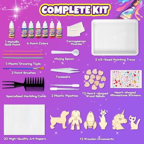 BYHANO Water Marble Painting Kit for Kids 4-12 Years - Create Magical Artworks with 7 Vibrant Colors, Creative DIY Kit, Ideal Birthday Gift for Boys & Girls 4-12 Years Old