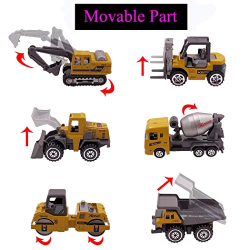 Chilly Construction Vehicles Alloy Engineering Playsets Trucks Toy Play Vehicles Set of 6 Excavator Bulldozer Dumper Forklift Cement Mixer Asphalt for Toddlers Kids Party Favors