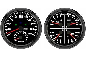 ELING 110mm 2 Gauge Set Speedometer GPS 200km/h with Tachometer 0-8000RPM with Total Mileage 4in1 Multi-Function Gauge Fuel L