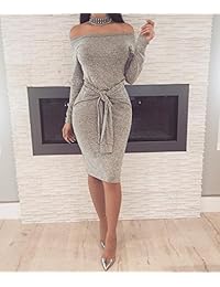 Mintsnowin - Vestido sexy de manga larga para mujer con corbata frontal