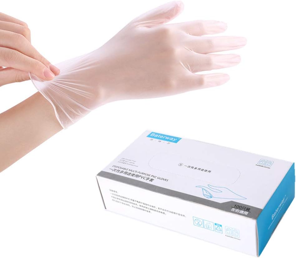 Disposable PVC Gloves Powder Free, Latex Free and Allergy Free for Home Kitchen, Cleaning, Cooking - Box of 100 Pcs (M (Plam: 3.1"-3.5"))