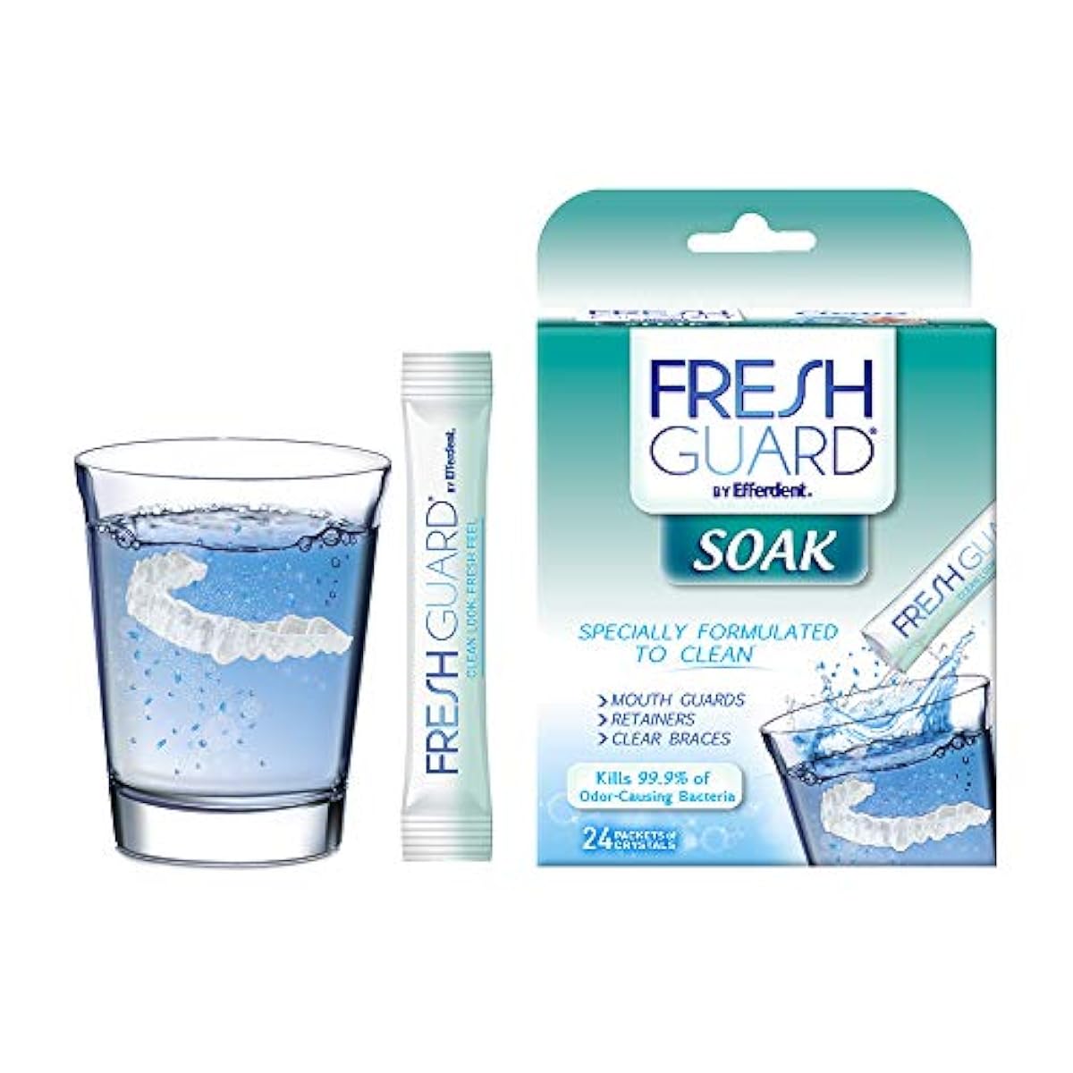 Fresh Guard Soak by Efferdent, For Guards, Retainers & Clear Braces, 24