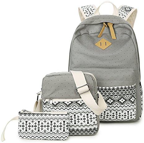 Vegasking 3 Pieces of Suit Canvas Backbag Handbag Wallet Printing Large Capacity Schoolbag knapsack