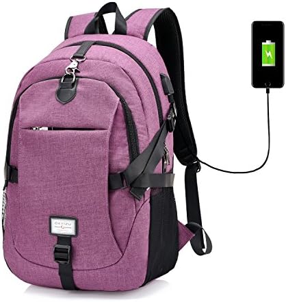 Safety Lightweight Commuter Weekend daypack with Usb Charging Port Fit upto 17inches Laptop and Tablets (Purple)