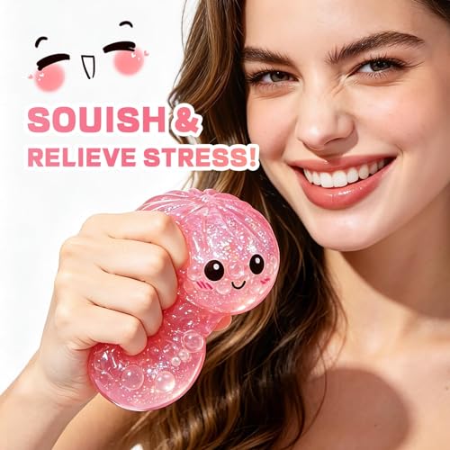 Last Page® Glitter Dumpling Squishy Box Real Squishy Dumplings Squishies Fidget Toys Adults & Teens Large Adults Anxiety Relief Squeeze Toy (Pink)