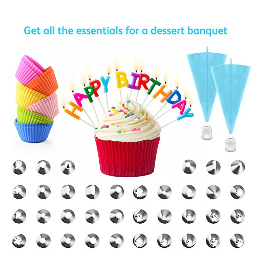 Avorast 64 in 1 Cake Decorating Supplies with 24-Pack Silicone Baking Cups, 36-Piece Stainless Steel Cake Piping Icing Tips, 2-Piece Couplers and 2-Pack Silicone Pastry Bags