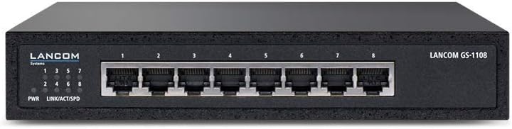 LANCOM GS-1108, Unmanaged Gigabit Ethernet Switch, 8 Ports (10/100/1000 Mbps), Noiseless thanks to fanless design