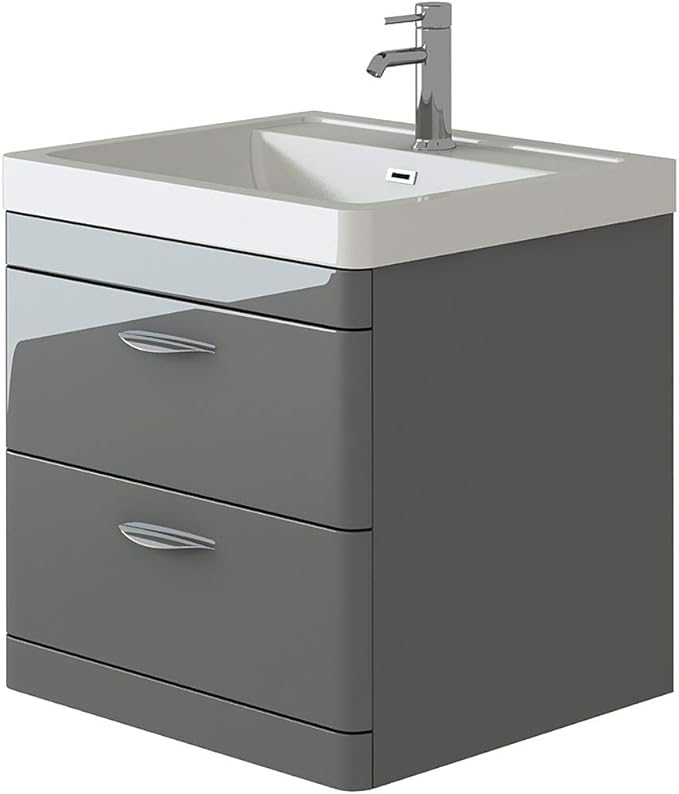VeeBath Cyrenne High Gloss Anthracite Grey Wall Mounted Vanity Storage