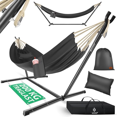 KESSER® Hängematte Lake mit Gestell, Doppel für 2 Personen, 200kg Belastbarkeit, Indoor & Outdoor, XXL Hängesessel, Garten, Pool, Balkon, Terrasse, In
