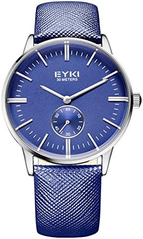 EYKI Men's Quartz Watch Casual Business Genuine Leather Analog Watch Blue&amp;Silver