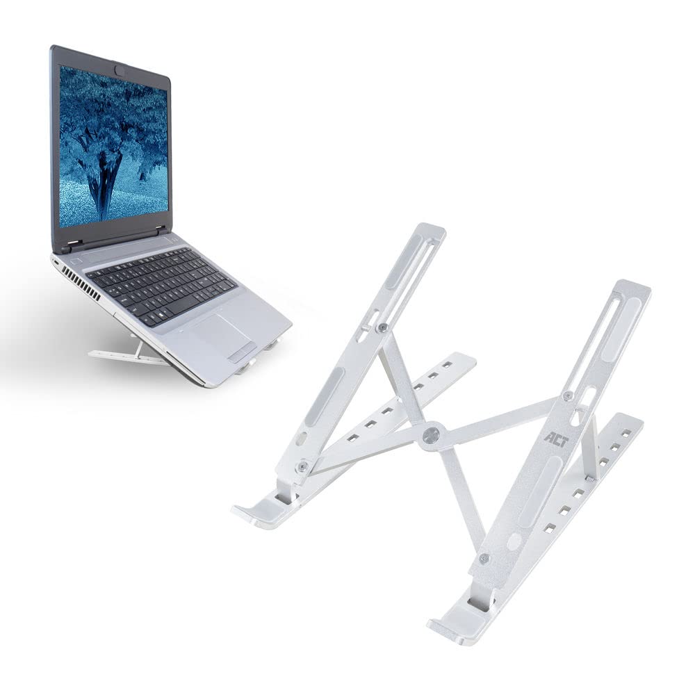 ACT Aluminium Foldable Laptop Stand for Desk (V-Shape), Ergonomic Laptop Riser up to 15.6”, Adjustable Height 6 Positions, Open Air Flow Design– AC8120