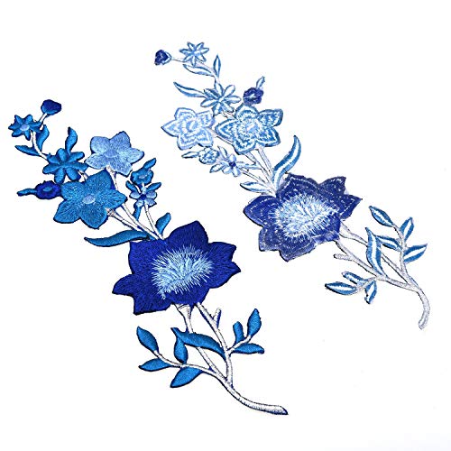 Monrocco 4 Pcs Flowers Embroidered Patch Sticker for Clothing Jacket Jeans Lace Applique DIY Clothes Decorations Fabric Patches (Blue)