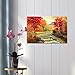 Moyedecor Art - Autumn Red Trees Forest Mountain Waterfall Canvas Print Paintings For Wall And Home Décor Office Gifts Art Ready to Hang(Size:30