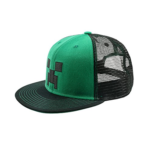image for JINX Minecraft Creeper Face Snapback Baseball Hat (Green, Youth Fit), 