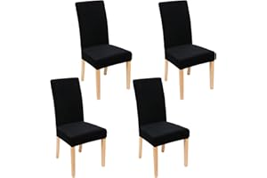 Smiry Velvet Stretch Chair Covers for Dining Room Set of 4, Soft Fit Removable Washable Kitchen Parsons Chair Slipcover Protector, Black