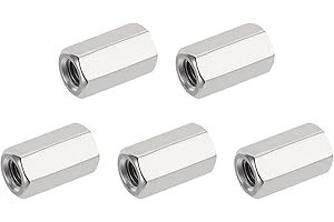 HiPicco Hex Coupling Nuts, M8 x 1.25-Pitch 24mm/0.94" Length Metric Coarse Thread, 5 Pack 304 Stainless Steel Rod Coupling Nut for Threaded Rods & Studs